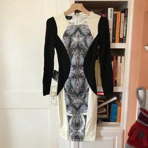 Bebe Abstract Long-Sleeved Neoprene Dress (NWT)